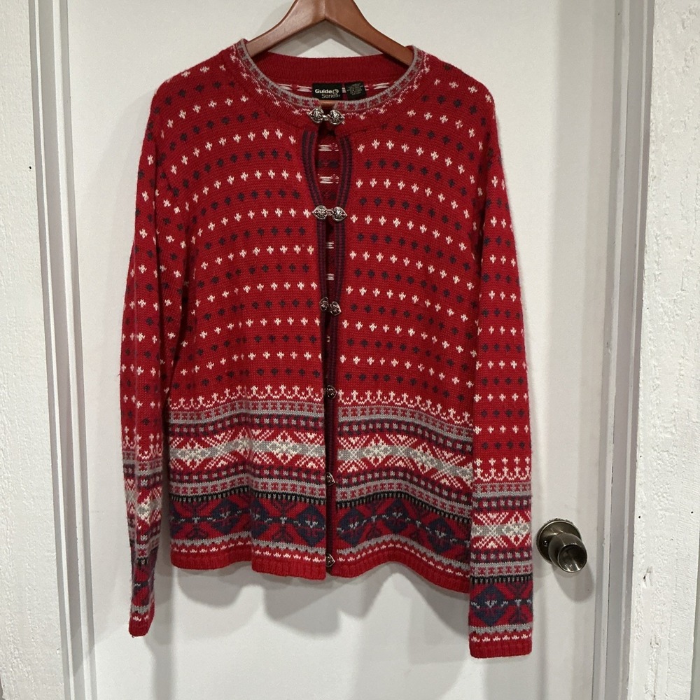 Guide Series Red Fair Isle Wool blend Sweater, 3XL, Metal Clasps, Holiday